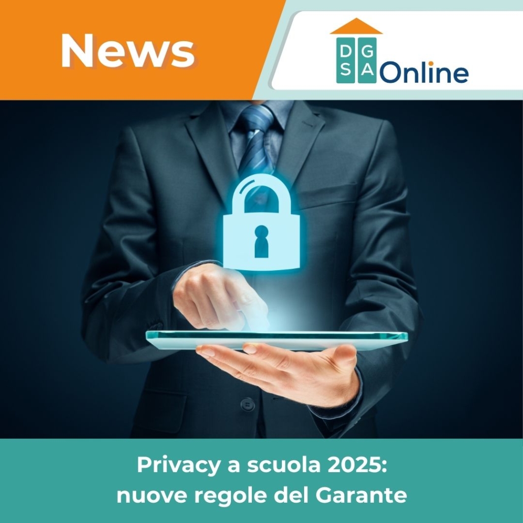 Grafica che illustra la sicurezza informatica e la protezione dei dati personali per la gestione della privacy a scuola 2025.